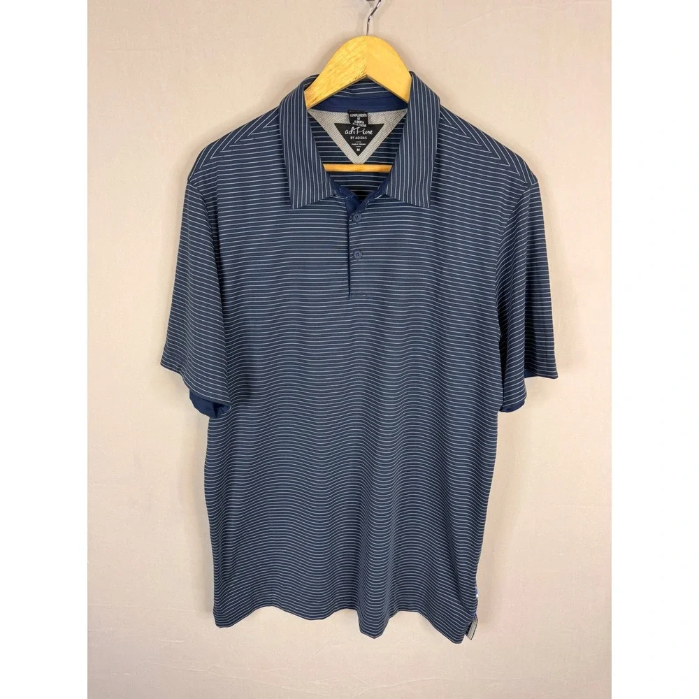 Adidas adiPure Mens Navy Blue White Striped Golf Polo Shirt DT4333 Size M‎
